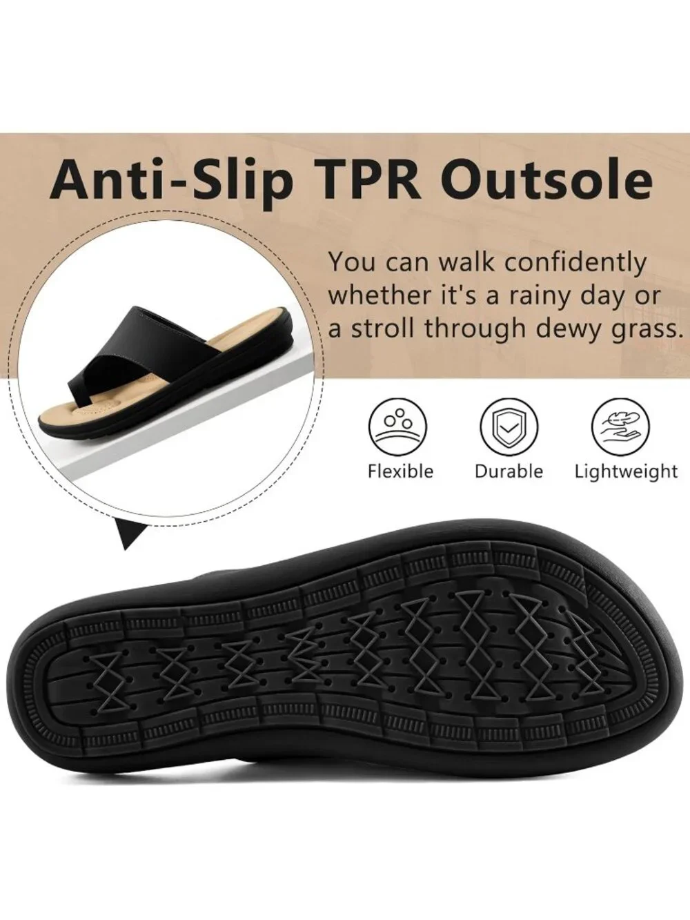 Women's Black Flat Sandals Comfortable Walking Dressy Slides Casual Shoes